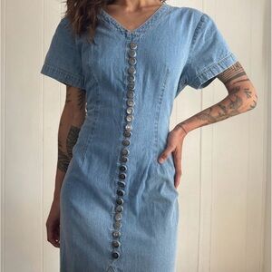 Light Blue Denim Button-Front Women's Dress
